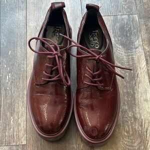 Franco Sarto Red Wine Patent Leather Oxfords with Lace-Up Design